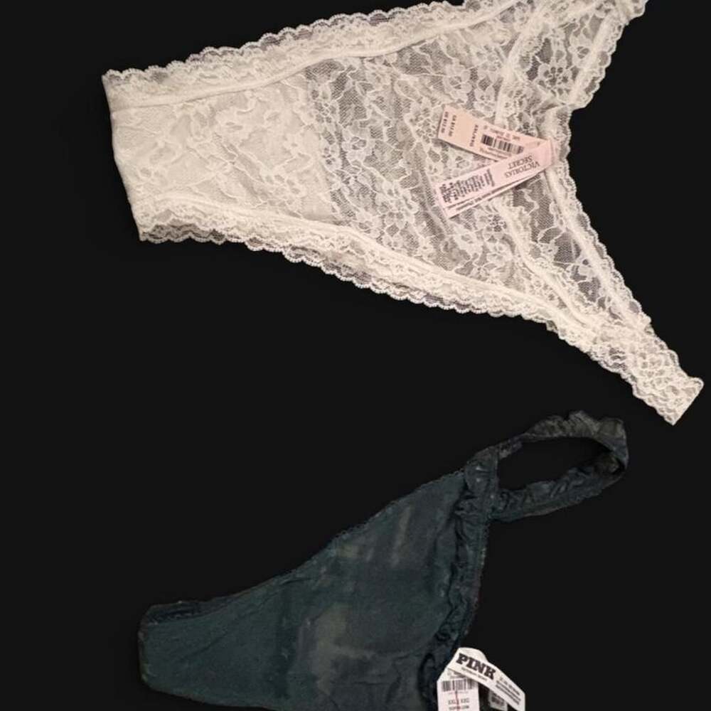Victoria's Secret Pink Lingerie Set Size XXL White Green Thong